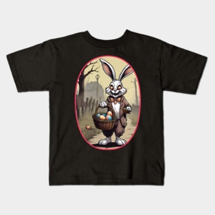 Dark Easter: Creepy Bunny with Chocolate Eggs (Concept Art Illustration) Kids T-Shirt